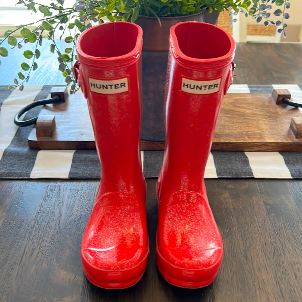 Hunter kids pink sparkle rain boots